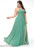 Halle Prom Dresses A-Line Square Chiffon Pockets Floor-Length Front Split Neckline With