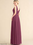 Chiffon Prom Dresses Pleated V-neck With Floor-Length Laney A-Line