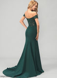 Trumpet/Mermaid Crepe Stretch With Sweep Train Off-the-Shoulder Martina Beading Sequins Prom Dresses