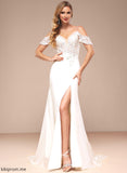 With Alia Sequins Trumpet/Mermaid Lace Wedding Dresses Cold Shoulder Chiffon Train Court Wedding Dress