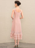 Bride Ruffles Chiffon A-Line Cascading Katharine Mother of the Bride Dresses Square Mother of Asymmetrical Lace With the Dress Neckline Appliques