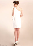 With Beading One-Shoulder Chiffon Bethany Sheath/Column Short/Mini Cascading Wedding Wedding Dresses Dress Ruffles