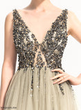 Prom Dresses Floor-Length Split Sequins Frederica With Beading A-Line Front Tulle V-neck