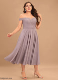 Beading Homecoming Dresses A-Line Tea-Length Homecoming Lace Off-the-Shoulder Amanda Dress Chiffon With