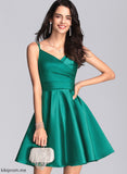 V-neck Satin Prom Dresses With Short/Mini A-Line Nadine Ruffle
