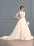With Amirah Scoop Train Wedding Dresses Wedding Tulle Dress Chapel Ball-Gown/Princess Neck Beading