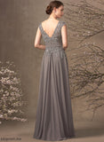 A-Line of Floor-Length Sequins Mother of the Bride Dresses Cloe Bride Chiffon Dress the Lace Ruffle With V-neck Mother