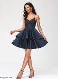 Satin Homecoming Short/Mini With Lace Homecoming Dresses Dress V-neck Lisa A-Line