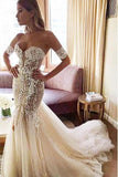 Charming Mermaid Sweetheart Backless Tulle Wedding Dresses with Lace Appliques STF15111