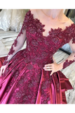 Prom Dress With Long Sleeves And Floral Embroidery Burgundy Colored Court STFPJ8SLMB9