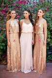 Cheap Pink Lace Sparkly Sequin Gold Mismatched Bridesmaid Dresses, Long Prom Dresses STF15129