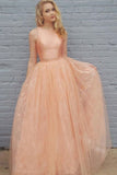 Scoop Neckling Long Two Pieces Lace Prom Dresses Elegant PEM9Q5HF