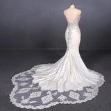 Spaghetti Straps Mermaid Wedding Dress with Lace, V-neck Wedding Dresses STF15418