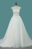 2024 Wedding Dresses Scoop A Line Organza With Applique PX631E84
