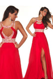 2024 Sexy Prom Dresses A Line Scoop Sweep/Brush Red P6DBJJ6F