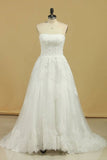 2024 Wedding Dresses Strapless Tulle With Applique A Line P7Y2DSRH