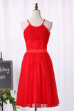 2024 Halter Bridesmaid Dresses Tulle With Ruffles And Sash PPZG5RNJ
