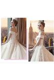 Gorgeous Off The Shoulder Lace Cathedral Train Wedding Dresses Princess Bridal STFPT58L82L