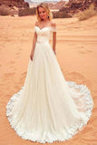 Charming Off The Shoulder Tulle Long Beach Wedding Dress With STFPYAQGZNX