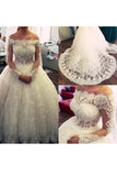 2024 Ball Gown Boat Neck Tulle With Applique And Beads Long Sleeves P9ZQ1HLR