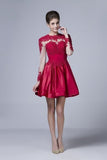 2024 Beautiful Prom Dresses Short A-Line Scoop Long Sleeves With P2ZDHDF4