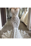 Luxury Lace Mermaid Wedding Dress With Train Sexy Open Back Pearls Wedding STFPE5AS8YA