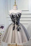 Elegant A Line Strapless Tulle Homecoming Dresses with Lace up Black Short Prom Dresses STF14974