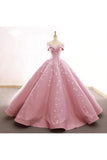 Ball Gown Off The Shoulder Satin Prom Dress With Appliques Long Quinceanera STFPDJZ6JB1