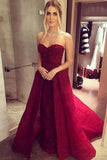 Long Sweetheart A-line Chic Burgundy Prom Dresses with Over skirt Lace Beaded 2024