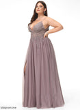 Prom Dresses Beading With Sequins Brielle Floor-Length V-neck Tulle Lace A-Line
