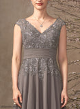 A-Line of Floor-Length Sequins Mother of the Bride Dresses Cloe Bride Chiffon Dress the Lace Ruffle With V-neck Mother