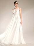 Wedding Dresses Sweep Sequins Illusion Lorelai A-Line Lace Dress Wedding Train With Chiffon