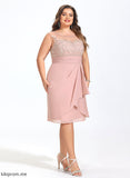 Neck Lace Cocktail Dresses Cascading Chiffon Knee-Length Ruffles Sheath/Column Dress Sandy Cocktail Scoop With