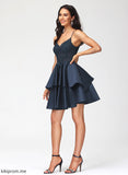 Satin Homecoming Short/Mini With Lace Homecoming Dresses Dress V-neck Lisa A-Line