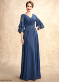 Adelyn Ruffles Mother of the Bride Dresses Mother Floor-Length Dress Chiffon the Cascading With V-neck of A-Line Bride