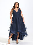 Asymmetrical V-neck Cocktail Dresses Pleated Kelsie Ruffles Tulle With Cascading A-Line Cocktail Dress