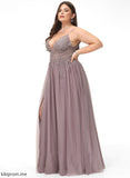 Sequins Prom Dresses Tulle With Floor-Length Split V-neck Ball-Gown/Princess Beading Brittany Front Lace