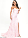 Sequins With Trumpet/Mermaid Lace Scoop Elaine Prom Dresses Train Sweep