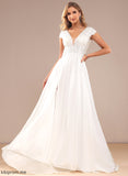 Wedding Dresses Dress Amiya Sweep A-Line Split Chiffon Train With Wedding Lace V-neck Front Lace