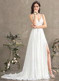 Wedding Dresses Essence With Chiffon Wedding Beading Dress A-Line Sequins Front Train Split V-neck Sweep