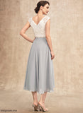 V-neck Tea-Length Dress Mother Chiffon Lace Bride the Beading of Nataly A-Line With Mother of the Bride Dresses