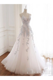 Beaded Spaghetti Strap Illusion V Neckline Wedding Dress With Colorful STFPH7CQTB3
