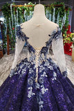 Ball Gown Ombre Sparkly Long Sleeve Sequins Prom Dresses, Quinceanera Dresses STF15066