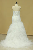2024 Plus Size Sweetheart Ruched Bodice Wedding Dresses Mermaid Tulle With Beading Court P9E76EF3
