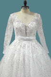 2024 A Line Long Sleeves Tulle Wedding Dresses With Applique P9ANHTL1
