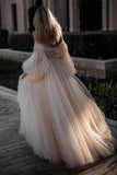 Princess Long Puff Sleeves Off The Shoulder Tulle Wedding Dresses Beach PY665D8X
