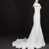 Mermaid V Neck Ivory Simple Wedding Dress, Satin Unique Long Wedding Gowns STF15268