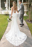 Spaghetti Straps Lace Open Back Mermaid Off White Wedding Dresses Bridal Dresses STF15416