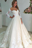 Modest Charming Bal Gown Lace Wedding Dresses With Sleeves PXQAZ2GH