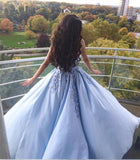 Princess Ball Gown Blue Appliques Strapless Quinceanera Dresses, Sweet 16 Dresses STF15290